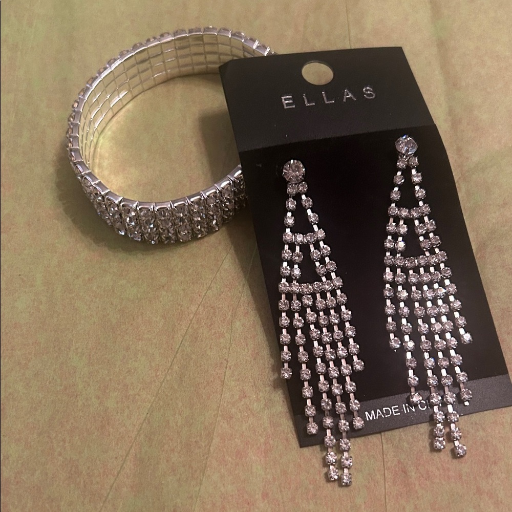 Ella Silver Crystal Chandelier Earrings with Matching Stretch Bracelet